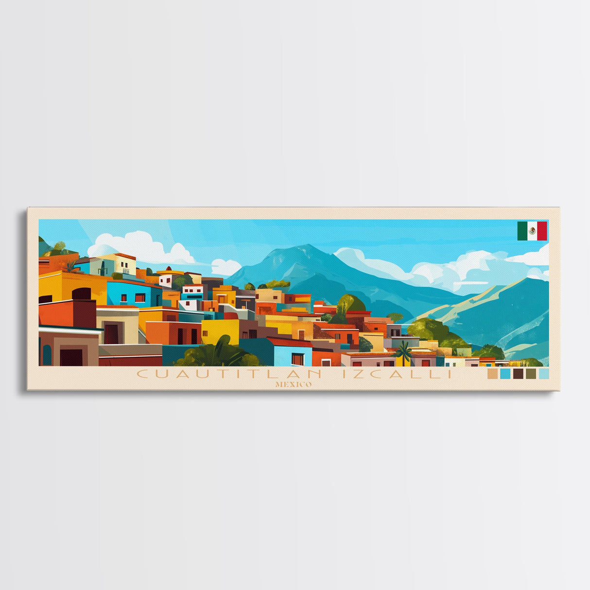 Cuautitlan Izcalli, Mexico Panoramic Travel Poster Canvas Print, Cuautitlan Izcalli, Mexico Painting, Mexico Art, Cuautitlan Izcalli Panoramic Travel Art, Travel Painting