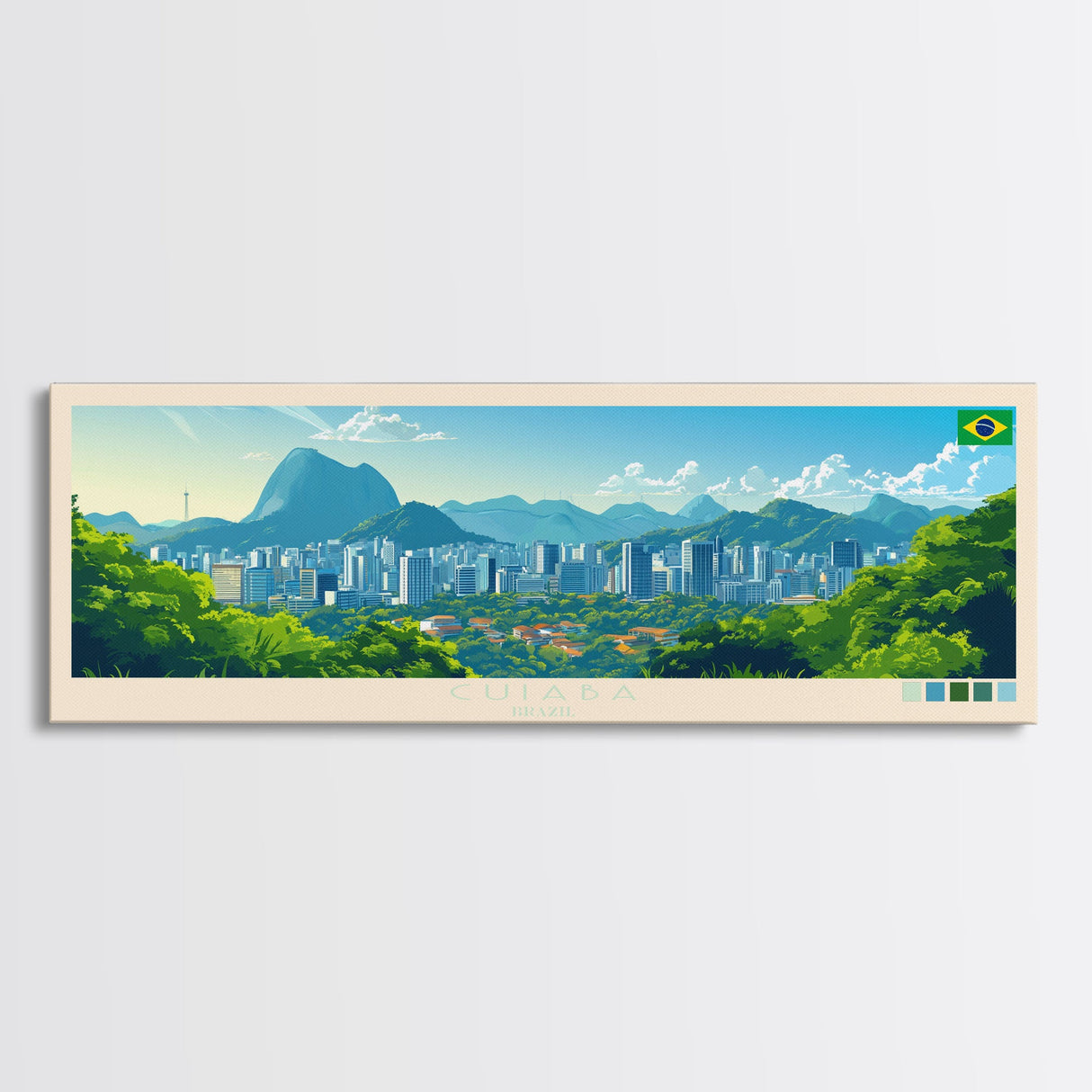 Panoramic Travel Poster Cuiaba, Brazil Canvas Print, Cuiaba, Brazil Painting, Brazil Art, Cuiaba Travel Art, Guest Room Painting