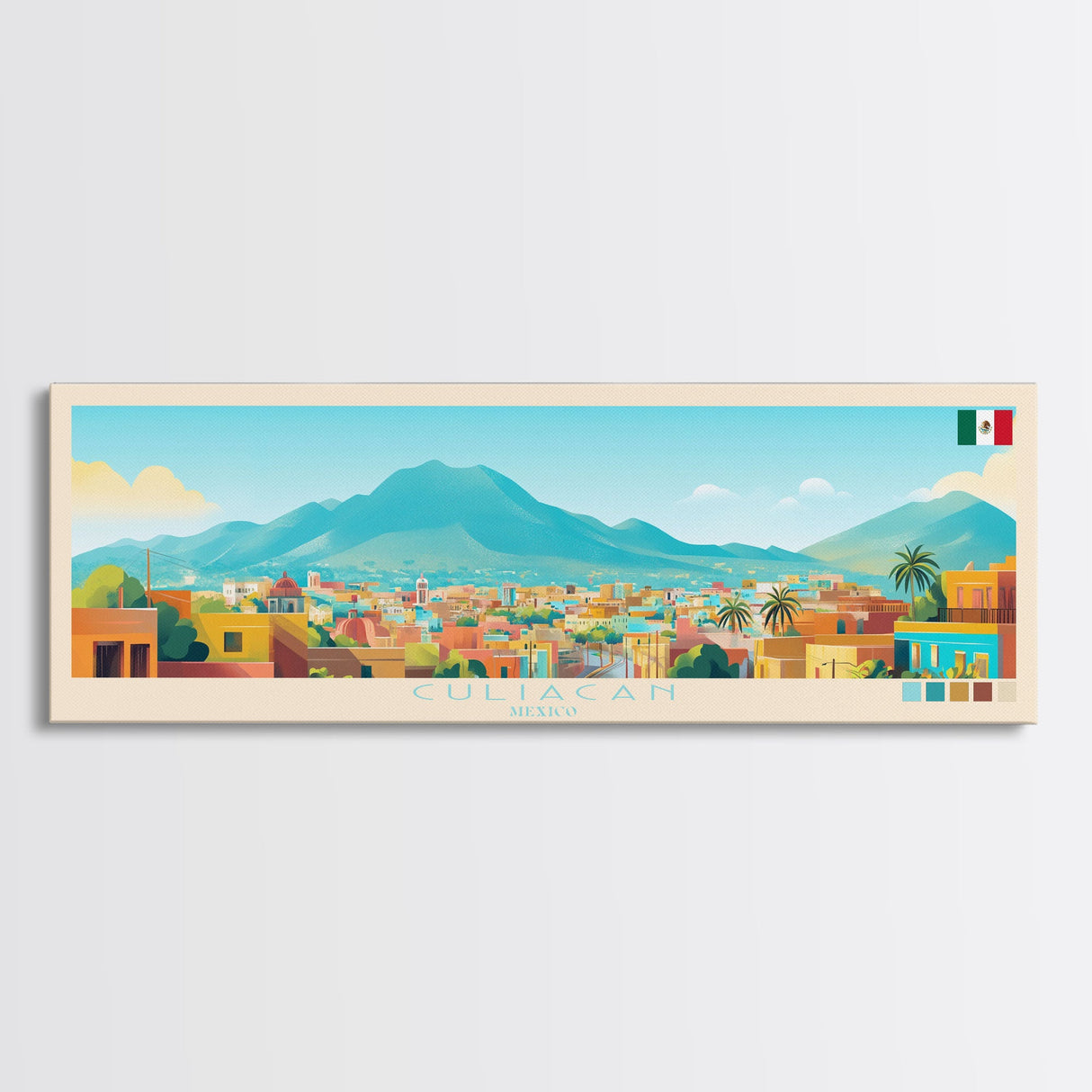 Culiacan, Mexico Panoramic Travel Poster Canvas Print, Culiacan, Mexico Painting, Mexico Art, Culiacan Panoramic Travel Art, Travel Painting