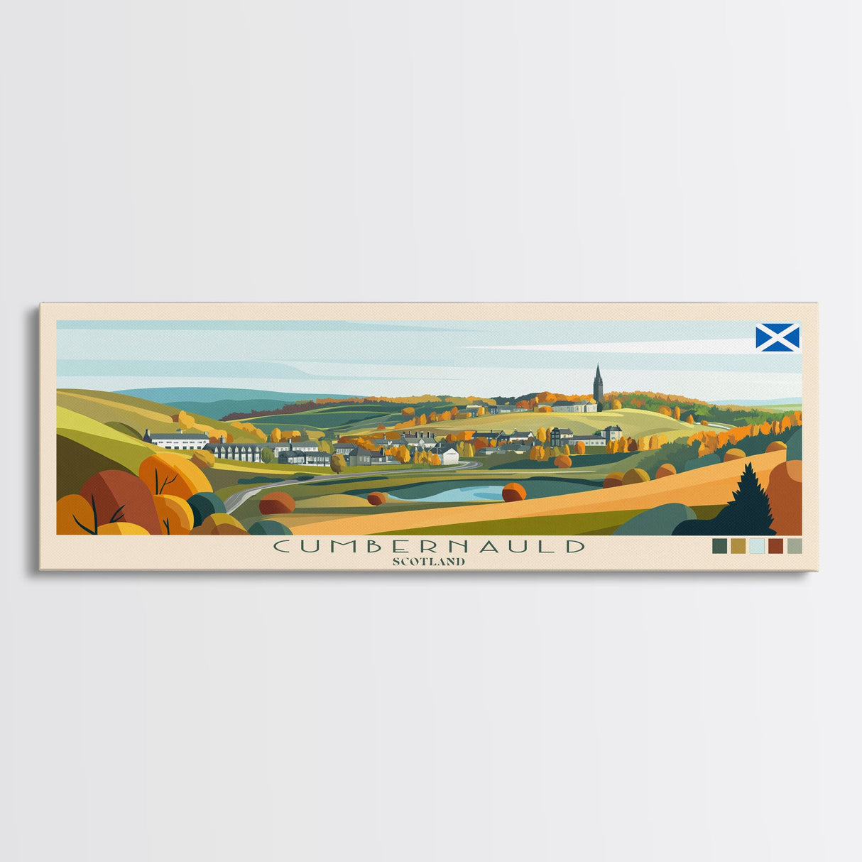 Cumbernauld, Scotland Panoramic Travel Poster Canvas Print, Cumbernauld, Scotland Painting, Scotland Art, Cumbernauld Travel Art, Guest Room Painting