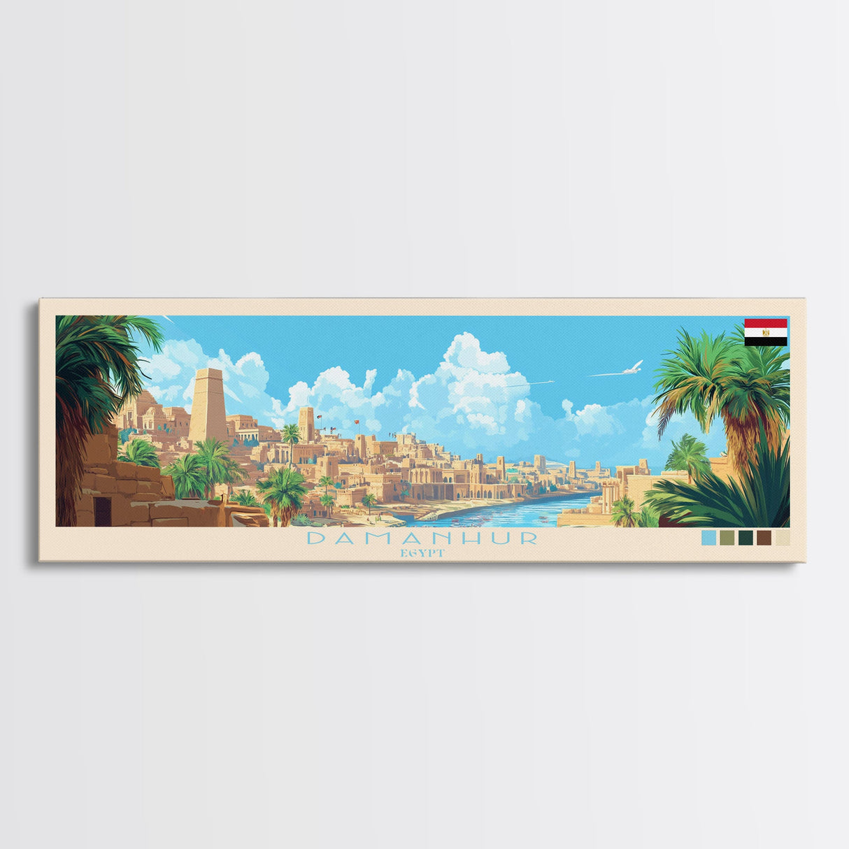 Damanhur, Egypt Panoramic Travel Poster Canvas Print, Damanhur, Egypt Painting, Egypt Art, Damanhur Travel Art, Guest Room Painting