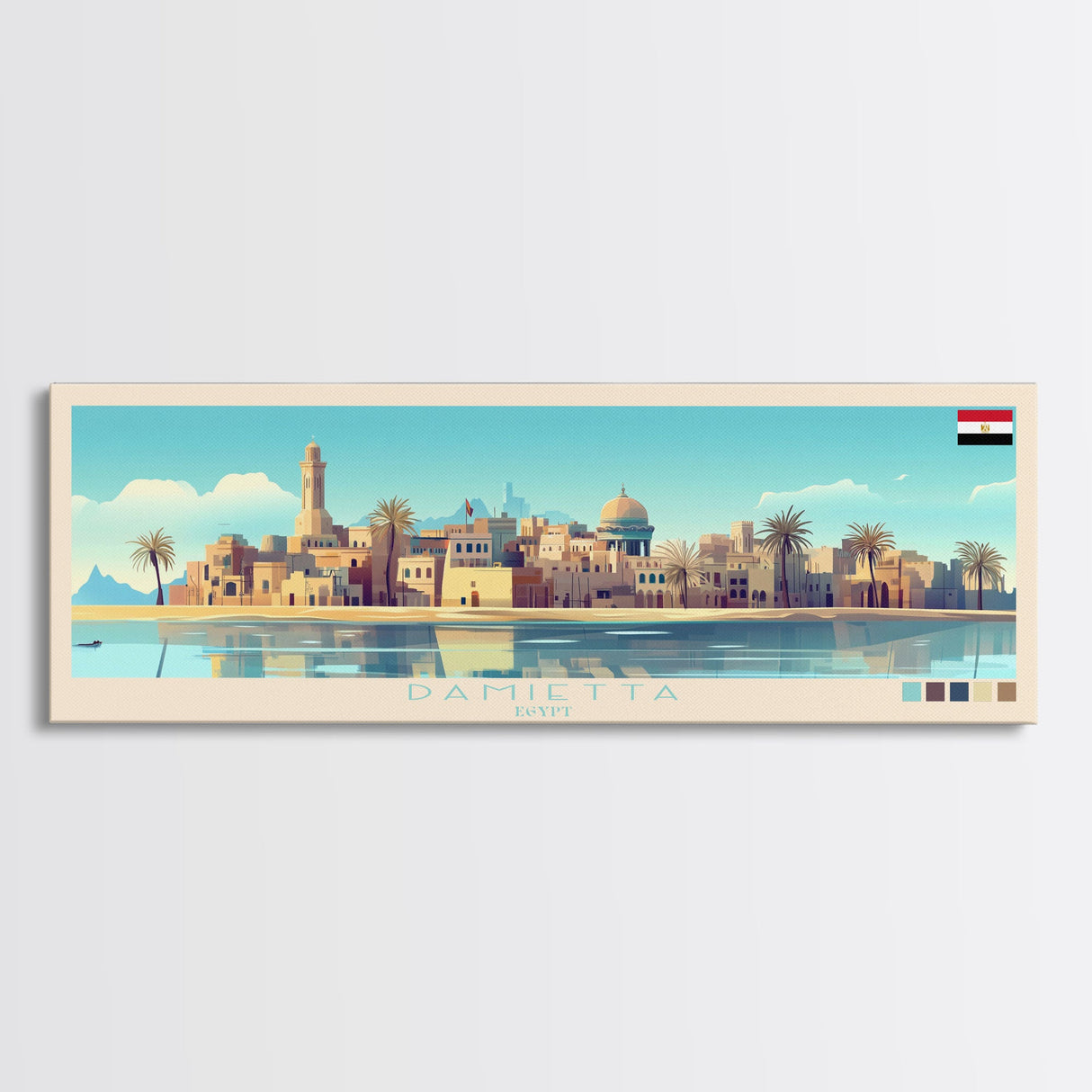 Damietta, Egypt Panoramic Travel Poster Canvas Print, Damietta, Egypt Painting, Egypt Art, Damietta Panoramic Travel Art, Travel Painting