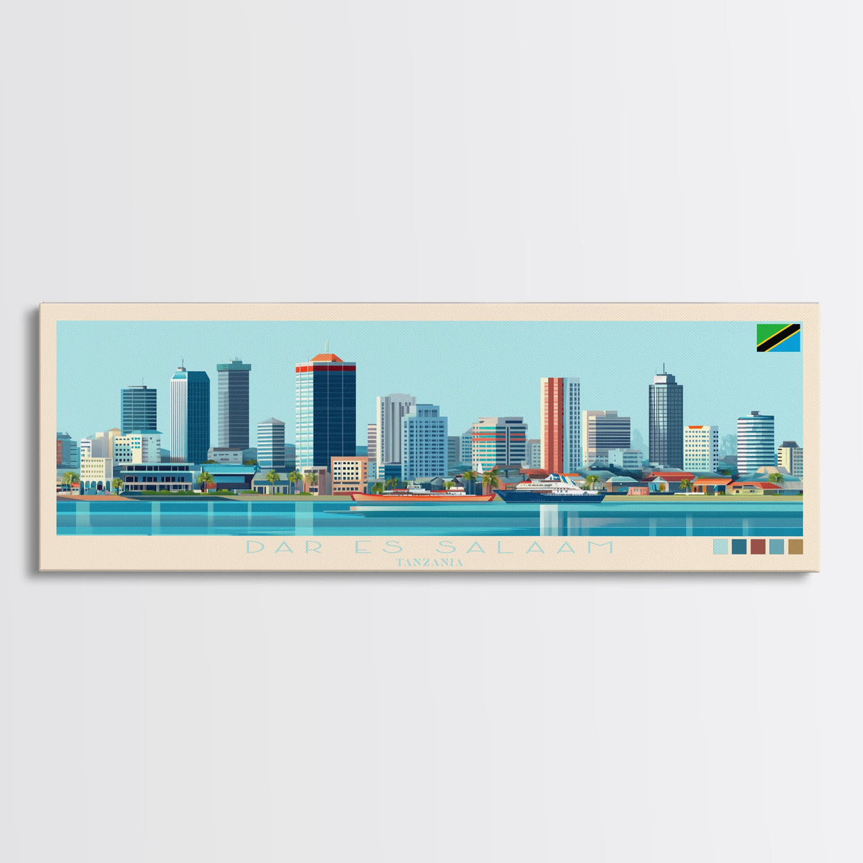 Dar es Salaam, Tanzania Panoramic Travel Poster Canvas Print, Dar es Salaam, Tanzania Painting, Tanzania Art, Dar es Salaam Travel Art, Living Room Painting