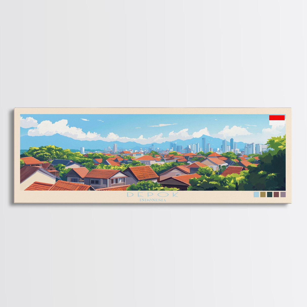 Depok, Indonesia Panoramic Travel Poster Canvas Print, Depok, Indonesia Painting, Indonesia Art, Depok Panoramic Travel Art, Travel Painting