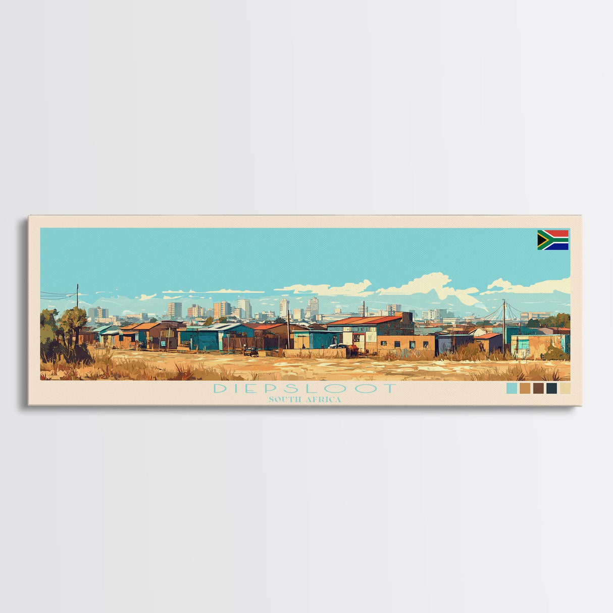 Diepsloot, South Africa Panoramic Travel Poster Canvas Print, Diepsloot, South Africa Painting, South Africa Art, Diepsloot Travel Art, Living Room Painting