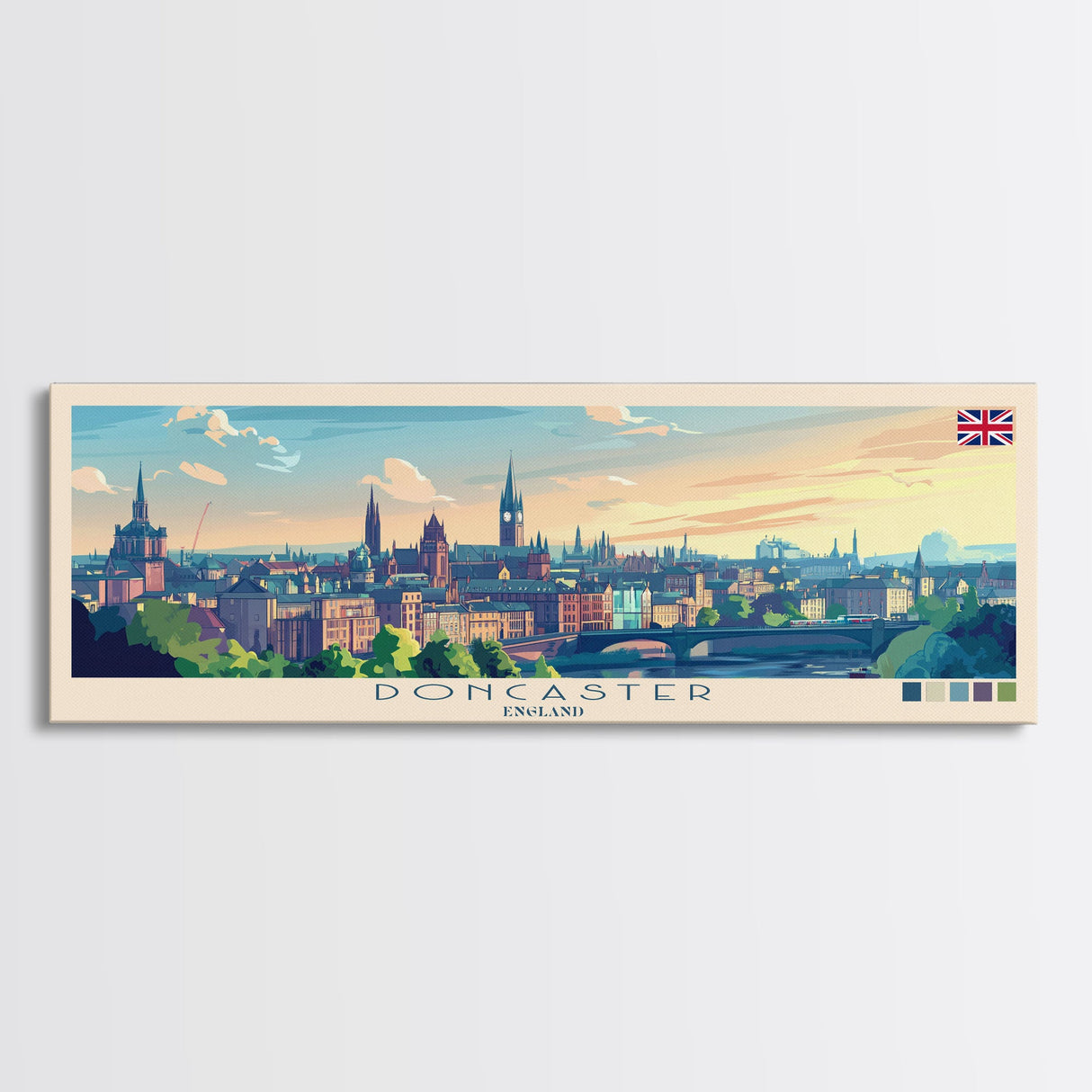 Doncaster, England Panoramic Travel Poster Canvas Print, Doncaster, England Painting, England Art, Doncaster Travel Art, Guest Room Painting