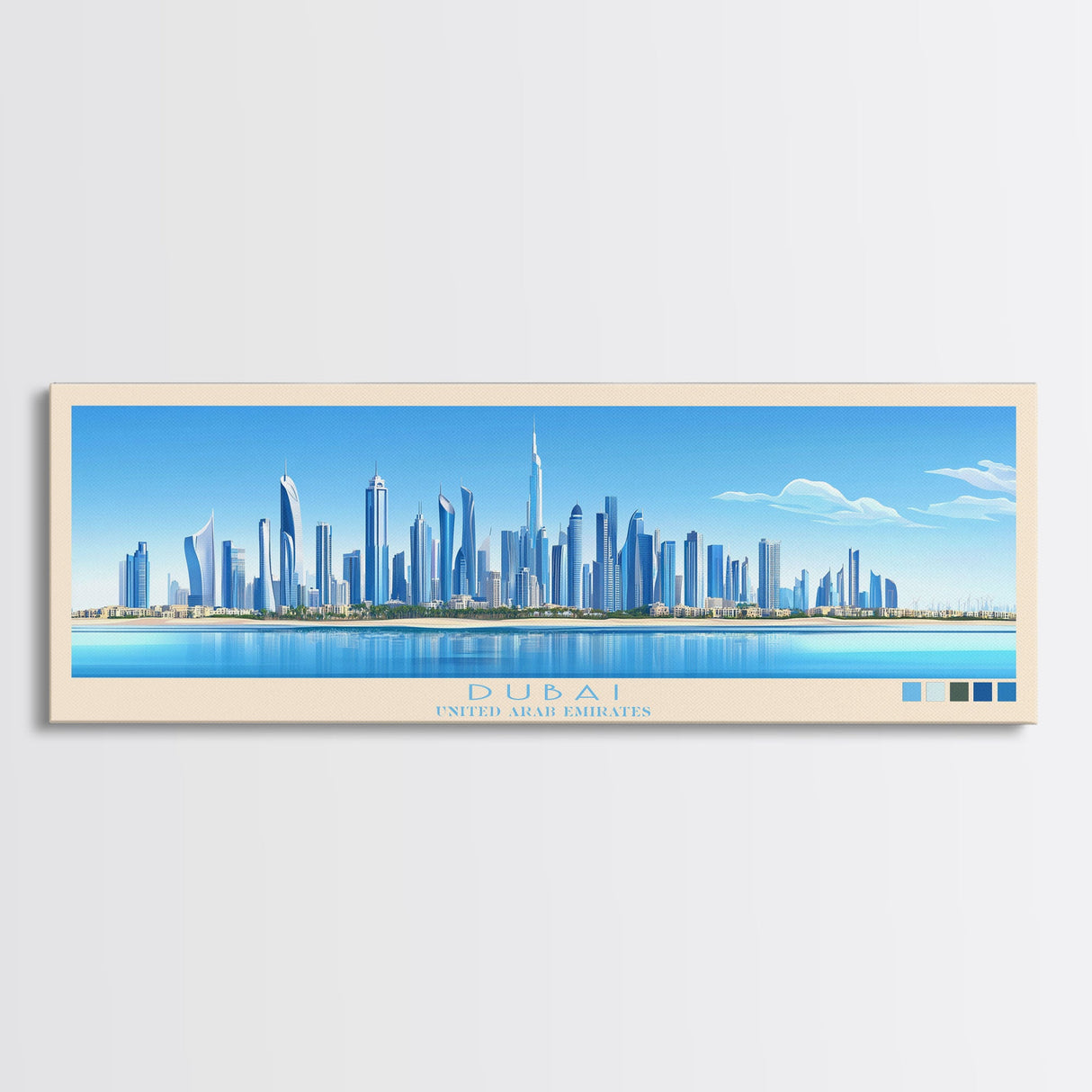 Dubai, United Arab Emirates Panoramic Travel Poster Canvas Print, Dubai, United Arab Emirates Painting, United Arab Emirates Art, Dubai Travel Art, Living Room Painting