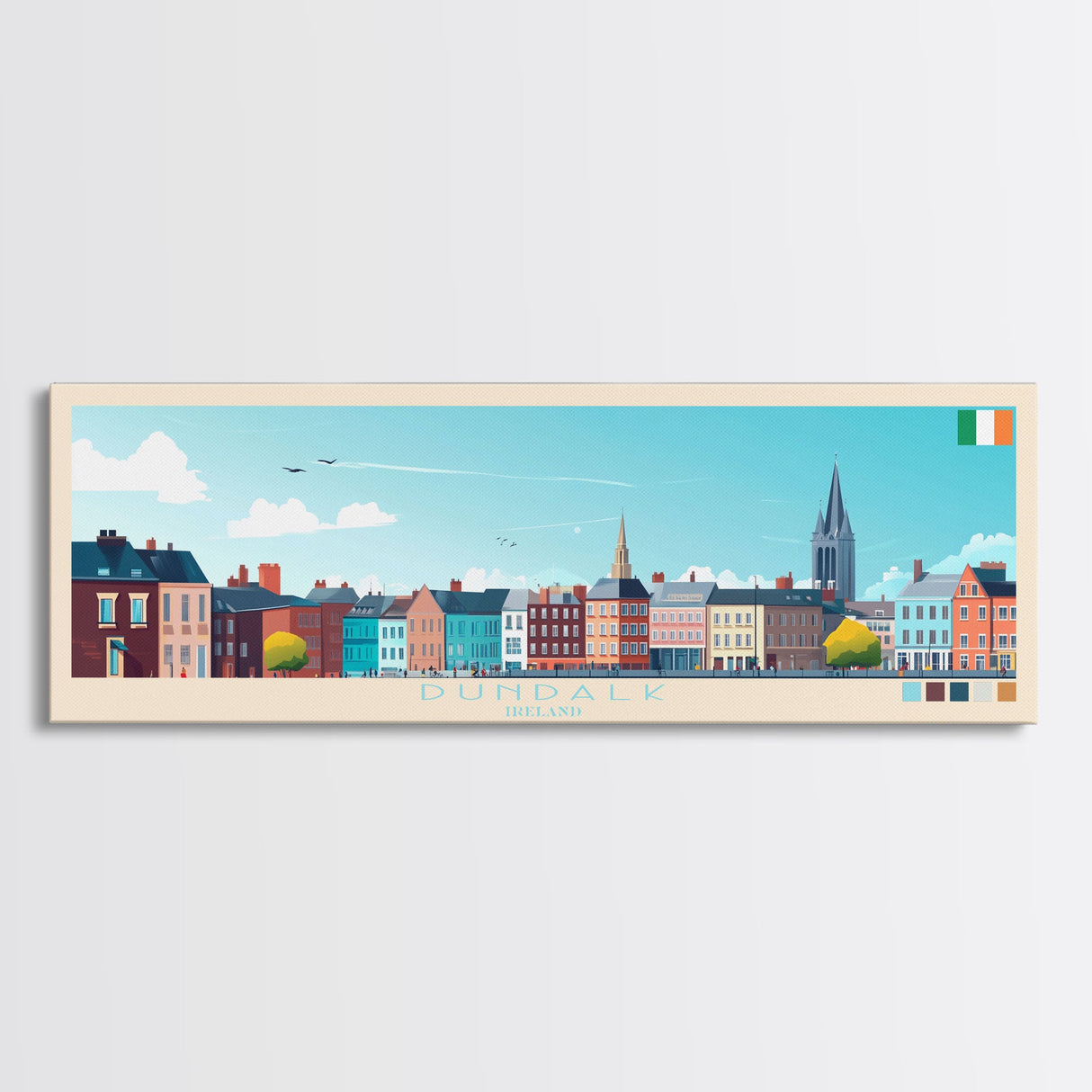 Dundalk, Ireland Travel Poster Panoramic Canvas Print, Dundalk, Ireland Painting, Ireland Art, Dundalk Travel Art, Guest Room Painting