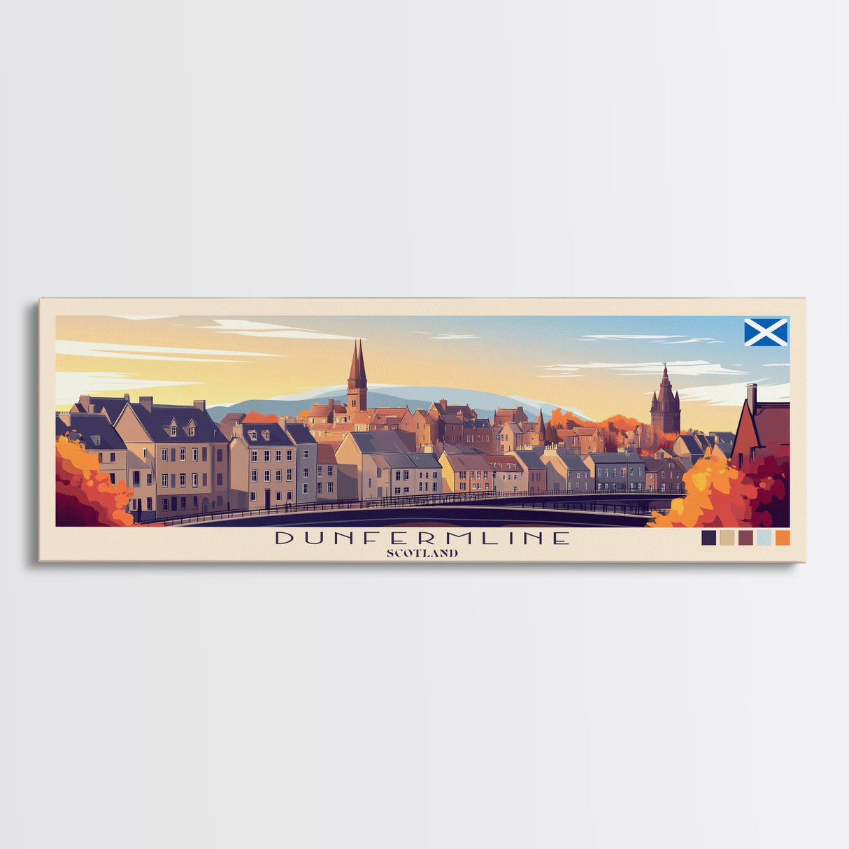 Dunfermline, Scotland Panoramic Travel Poster Canvas Print, Dunfermline, Scotland Painting, Scotland Art, Dunfermline Travel Art, Guest Room Painting