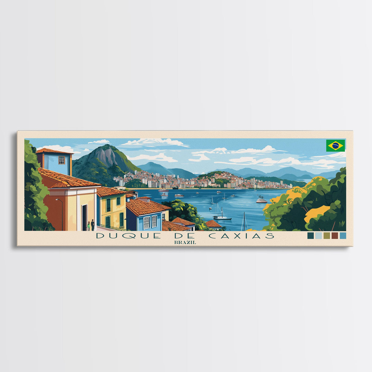 Panoramic Travel Poster Duque de Caxias, Brazil Canvas Print, Duque de Caxias, Brazil Painting, Brazil Art, Duque de Caxias Travel Art, Guest Room Painting