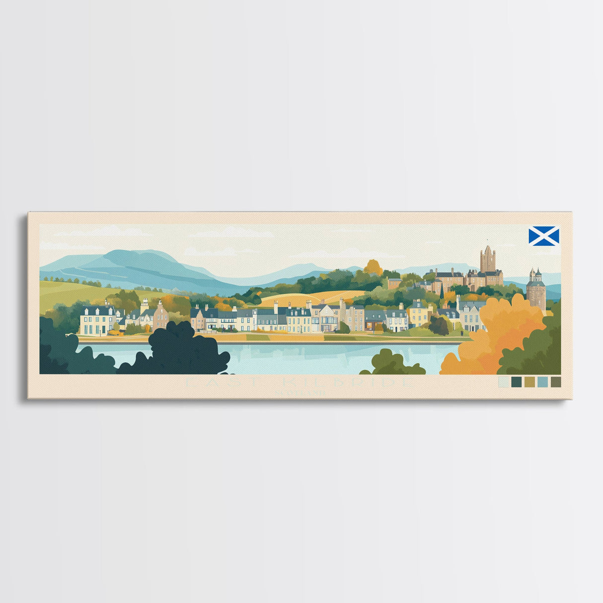 East Kilbride, Scotland Travel Poster Panoramic Canvas Print, East Kilbride, Scotland Painting, Scotland Art, East Kilbride Travel Art, Guest Room Painting