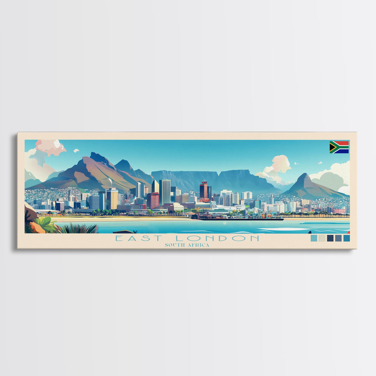 East London, South Africa Travel Poster Panoramic Canvas Print, East London, South Africa Painting, South Africa Art, East London Travel Art, Guest Room Painting