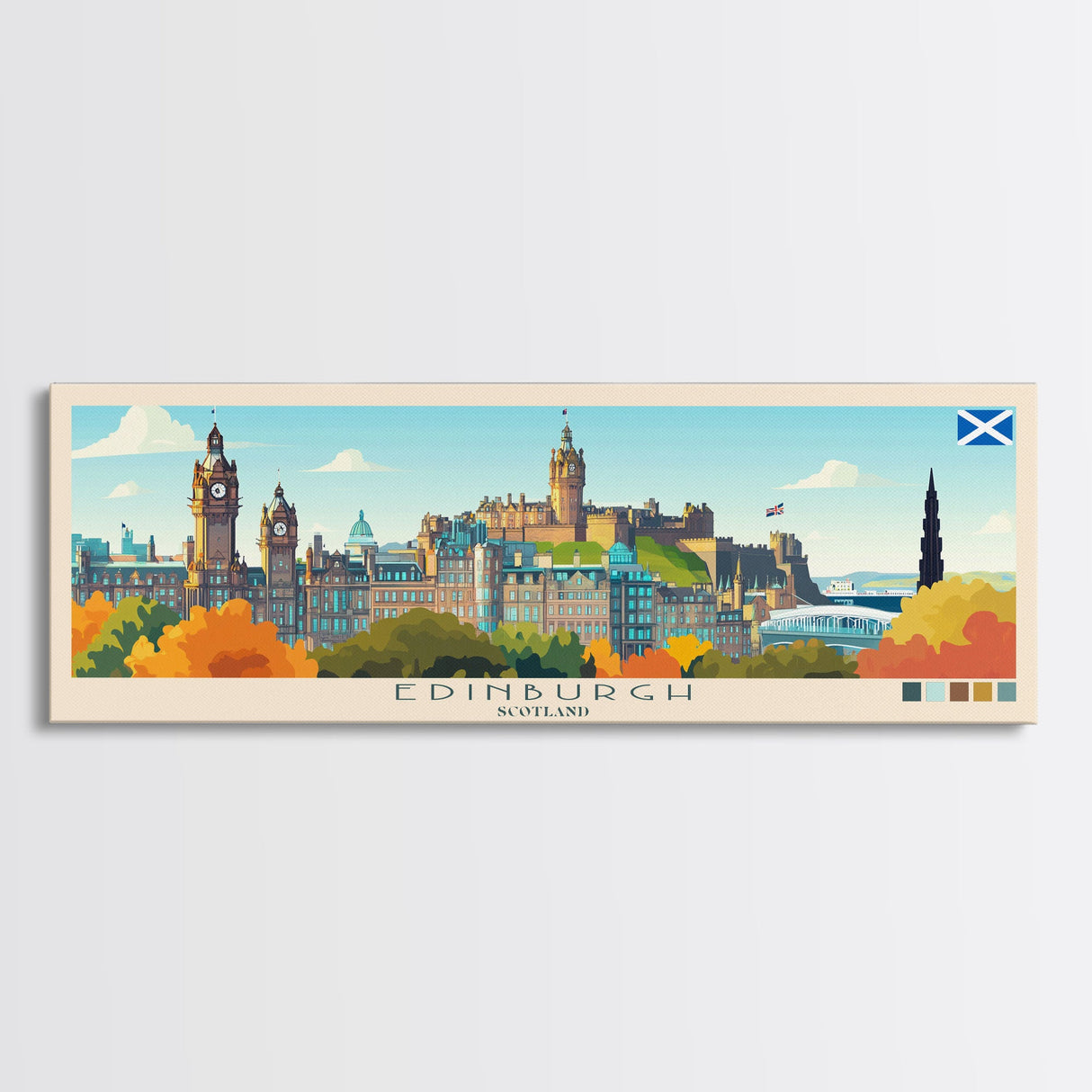 Edinburgh, Scotland Panoramic Travel Poster Canvas Print, Edinburgh, Scotland Painting, Scotland Art, Edinburgh Travel Art, Guest Room Painting