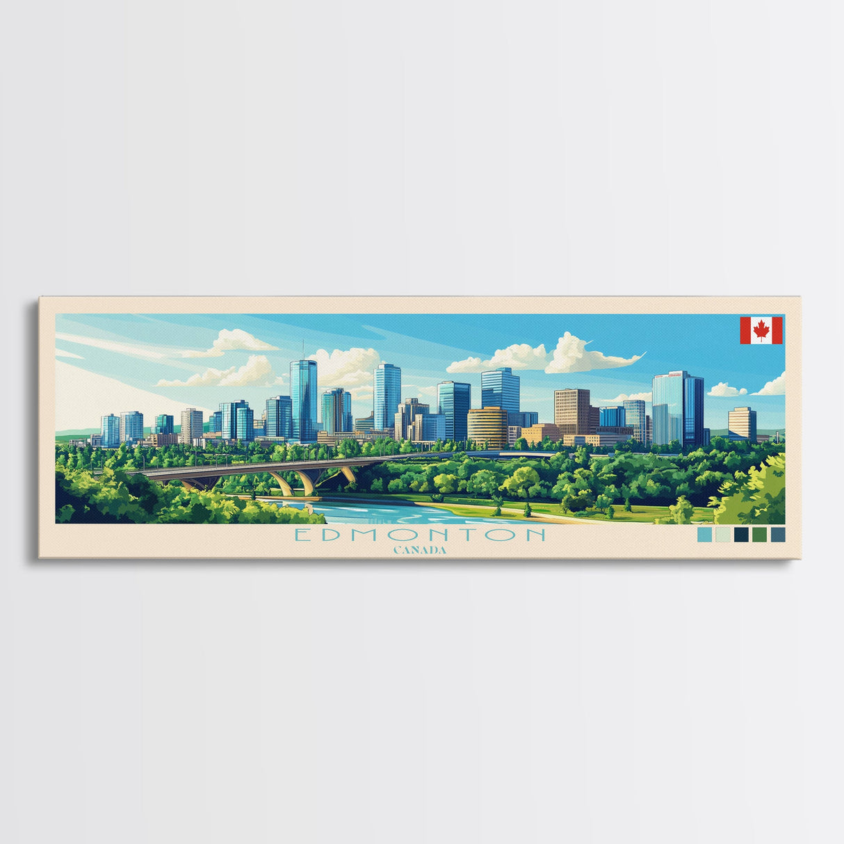 Panoramic Travel Poster Edmonton, Canada Canvas Print, Edmonton, Canada Painting, Canada Art, Edmonton Travel Art, Guest Room Painting