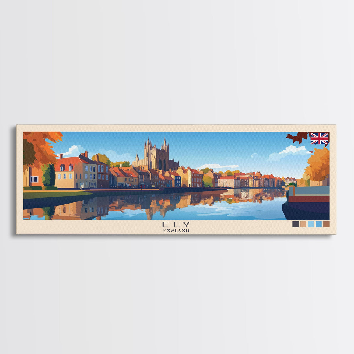 Ely, England Travel Poster Panoramic Canvas Print, Ely, England Painting, England Art, Ely Travel Art, Guest Room Painting