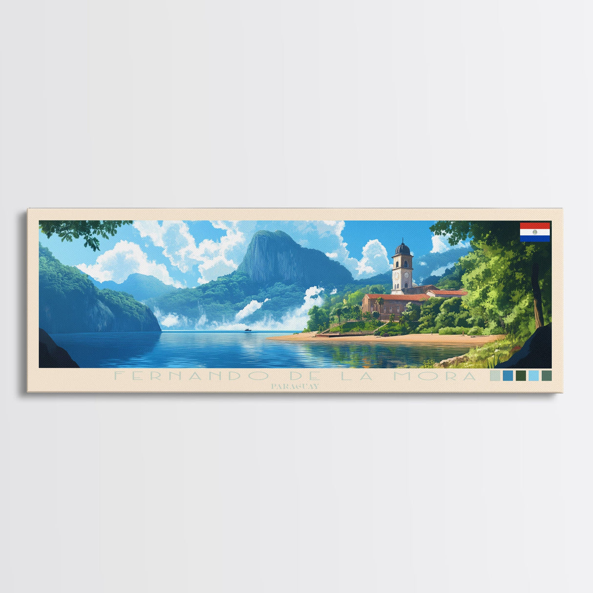 Fernando de la Mora, Paraguay Travel Poster Panoramic Canvas Print, Fernando de la Mora, Paraguay Painting, Paraguay Art, Fernando de la Mora Travel Art, Guest Room Painting