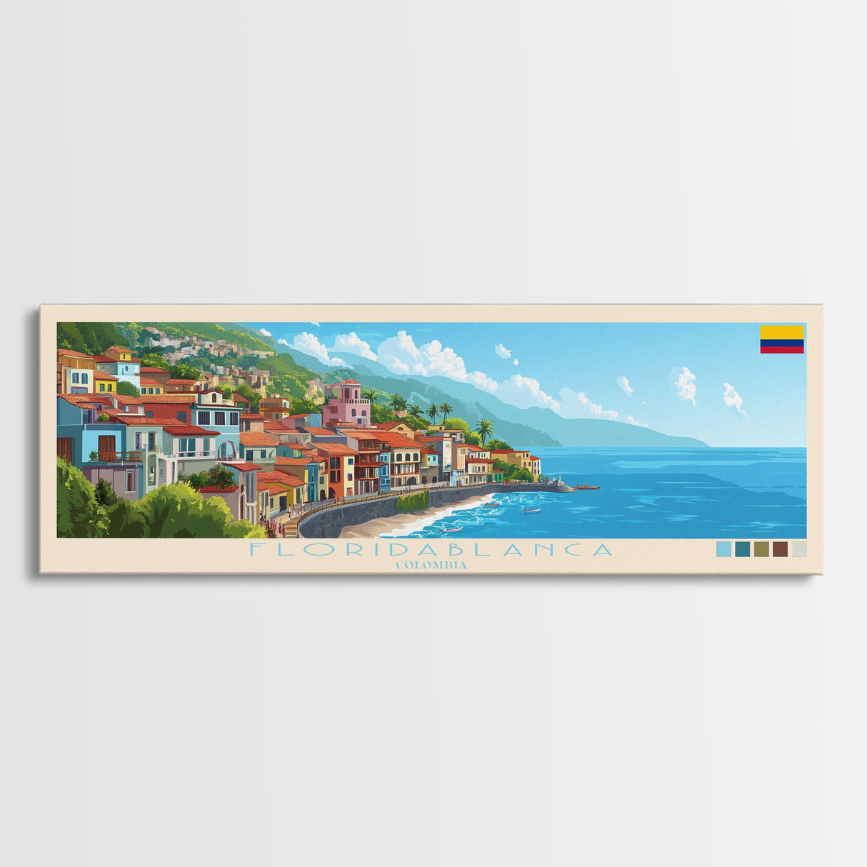 Floridablanca, Colombia Panoramic Travel Poster Canvas Print, Floridablanca, Colombia Painting, Colombia Art, Floridablanca Travel Art, Guest Room Painting