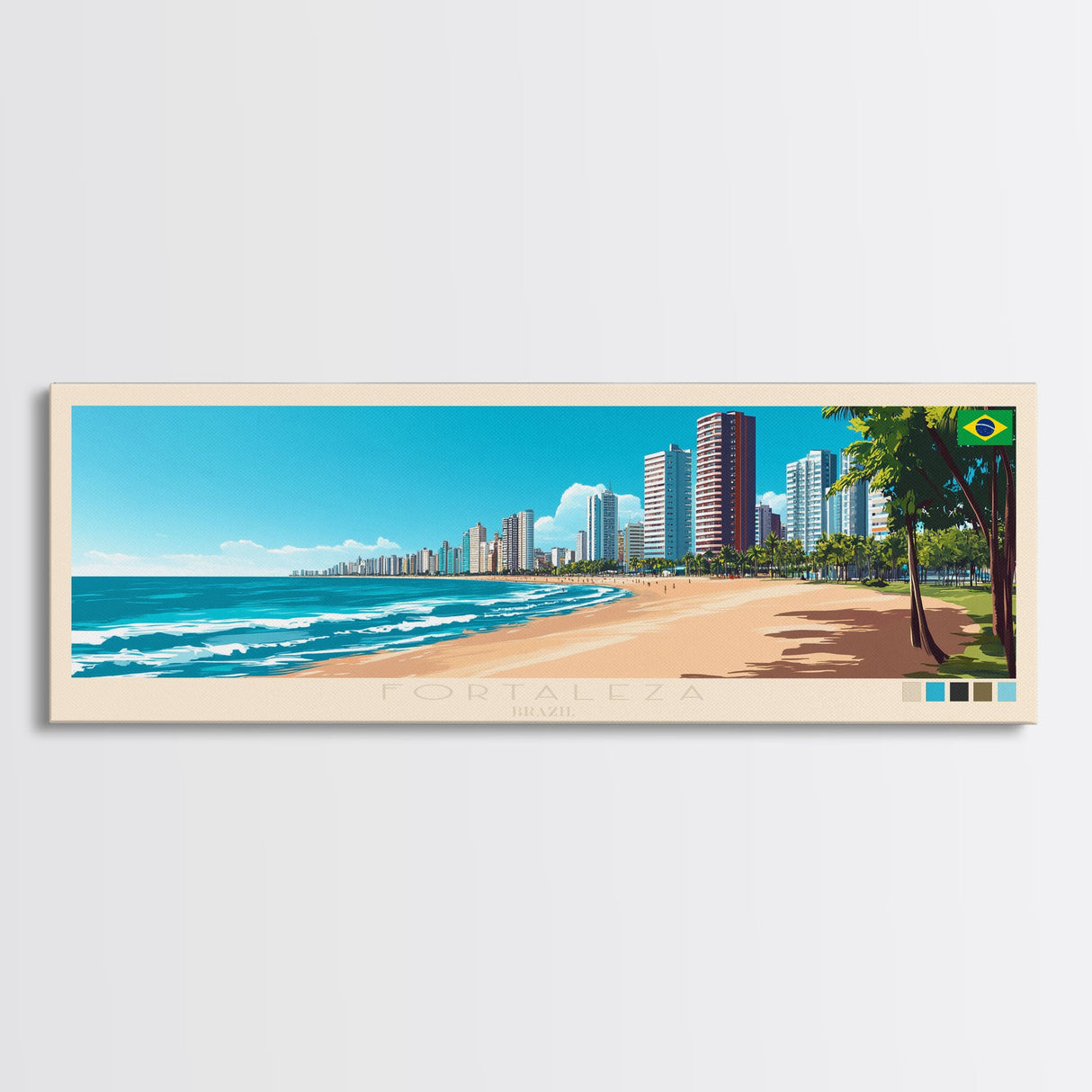 Panoramic Travel Poster Fortaleza, Brazil Canvas Print, Fortaleza, Brazil Painting, Brazil Art, Fortaleza Travel Art, Guest Room Painting