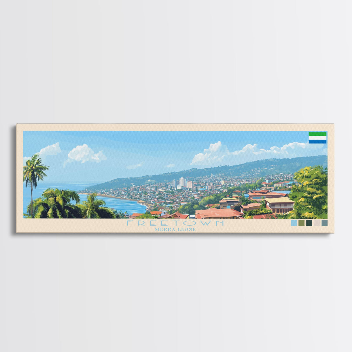 Freetown, Sierra Leone Panoramic Travel Poster Canvas Print, Freetown, Sierra Leone Painting, Sierra Leone Art, Freetown Travel Art, Guest Room Painting