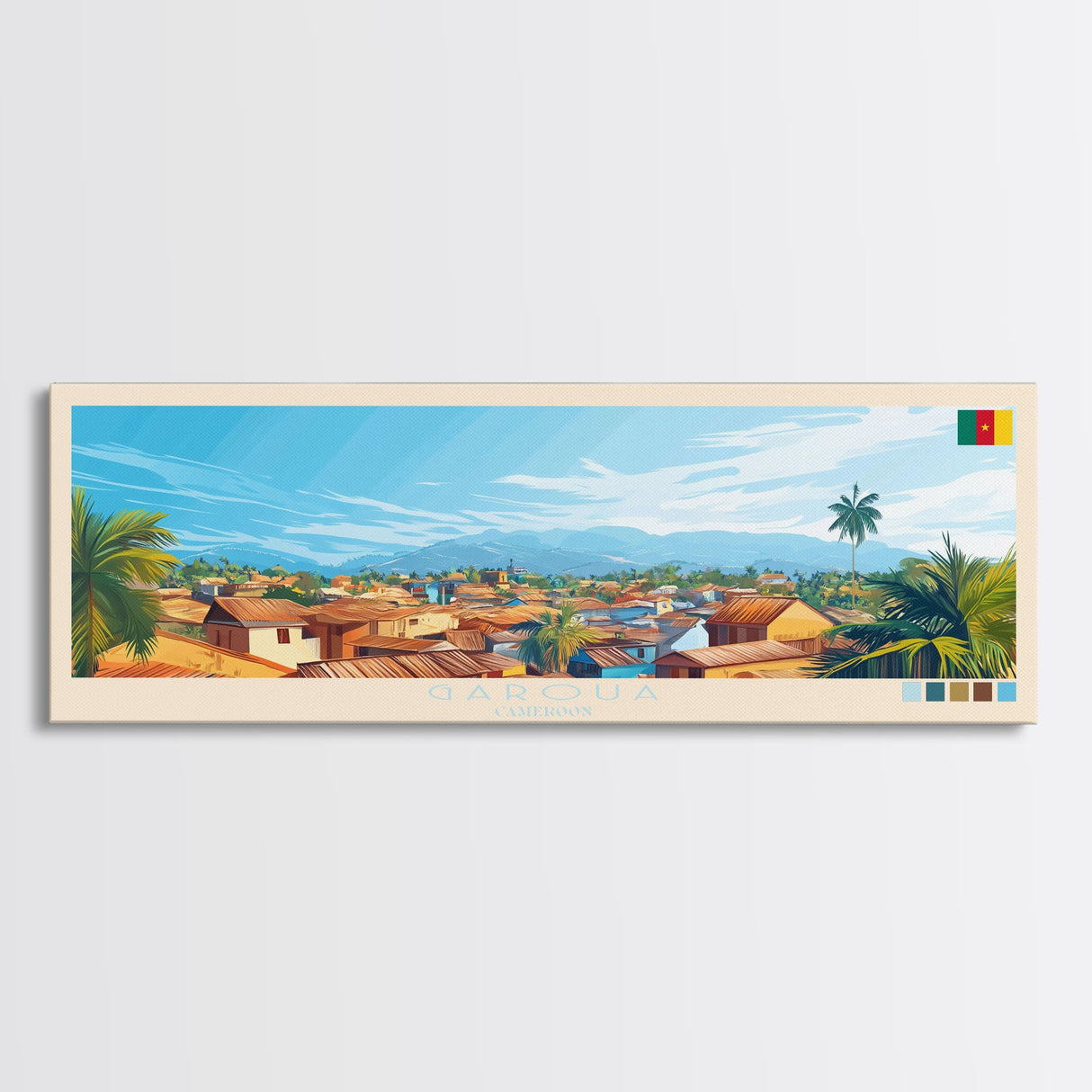 Garoua, Cameroon Travel Poster Panoramic Canvas Print, Garoua, Cameroon Painting, Cameroon Art, Garoua Travel Art, Guest Room Painting