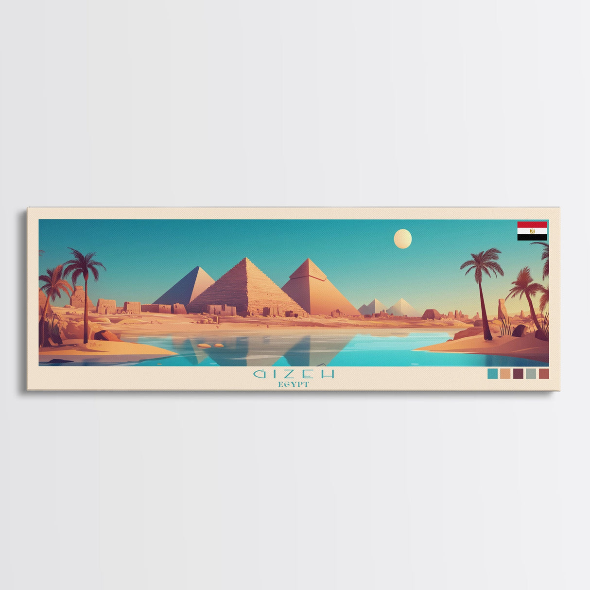 Gizeh, Egypt Panoramic Travel Poster Canvas Print, Gizeh, Egypt Painting, Egypt Art, Gizeh Panoramic Travel Art, Travel Painting