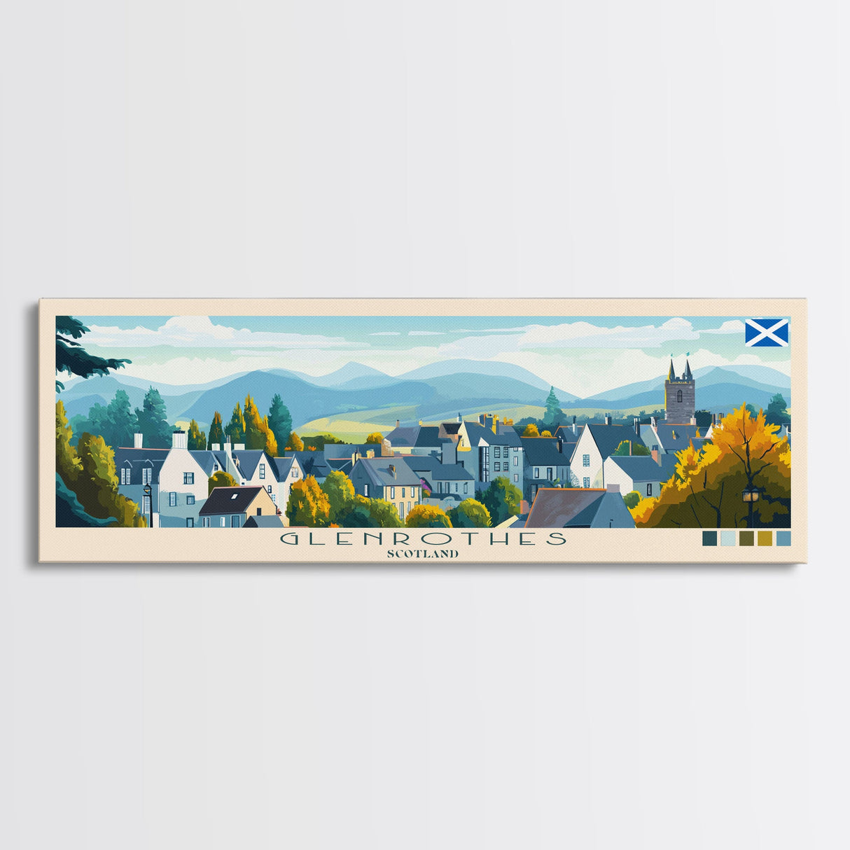 Panoramic Travel Poster Glenrothes, Scotland Canvas Print, Glenrothes, Scotland Painting, Scotland Art, Glenrothes Travel Art, Guest Room Painting