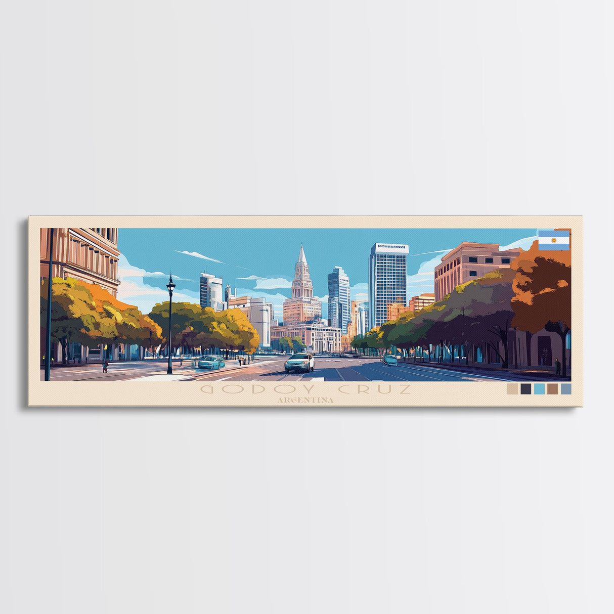 Godoy Cruz, Argentina Panoramic Travel Poster Canvas Print, Godoy Cruz, Argentina Painting, Argentina Art, Godoy Cruz Travel Art, Guest Room Painting