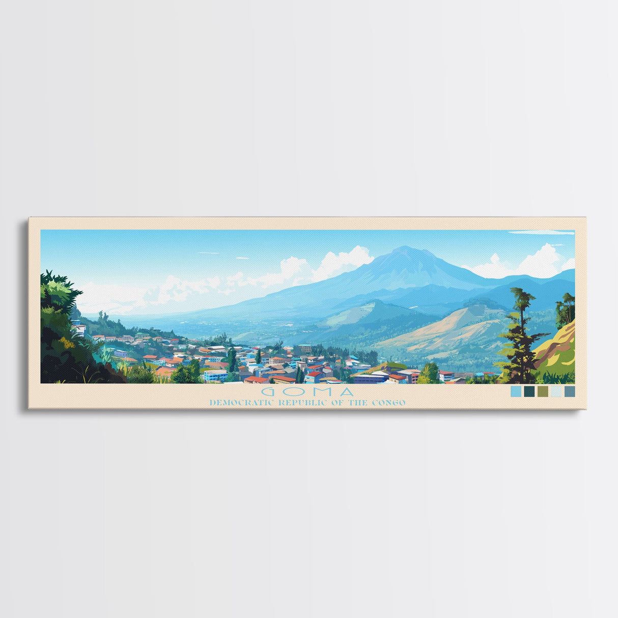 Goma, Congo Travel Poster Panoramic Canvas Print, Goma, Congo Painting, Congo Art, Goma Travel Art, Guest Room Painting