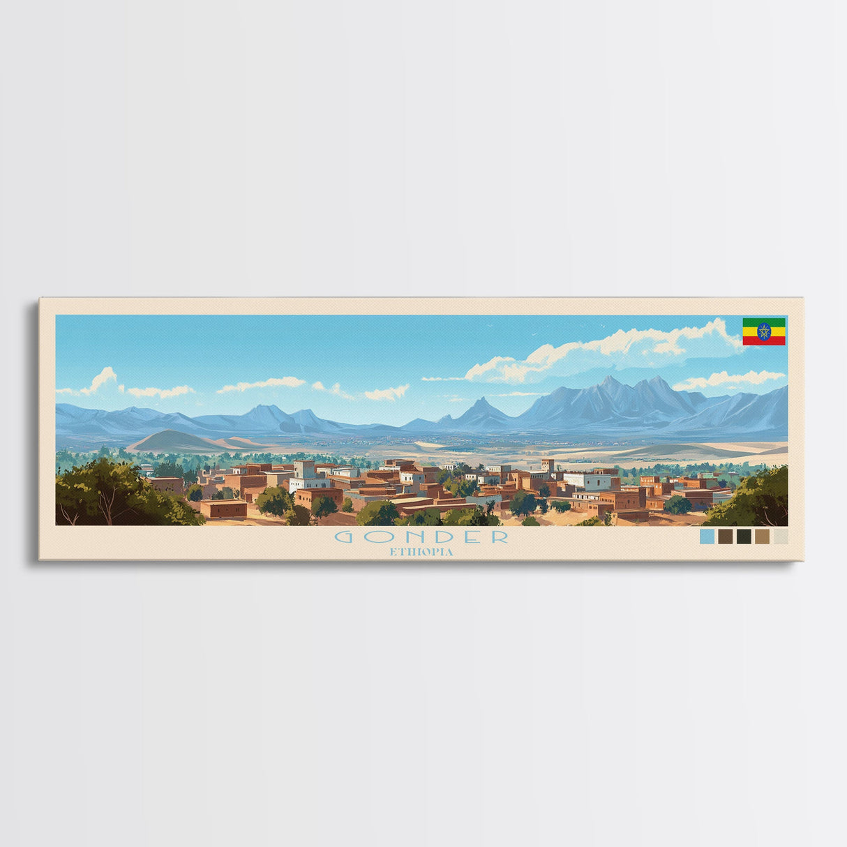 Gonder, Ethiopia Panoramic Travel Poster Canvas Print, Gonder, Ethiopia Painting, Ethiopia Art, Gonder Panoramic Travel Art, Travel Painting