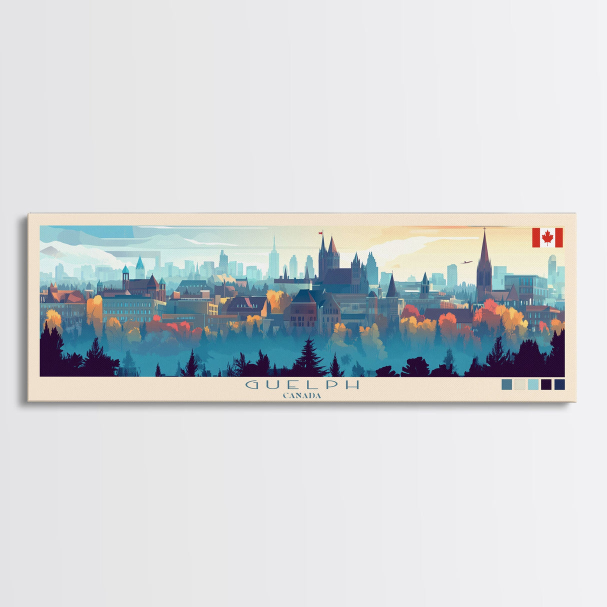 Guelph, Canada Travel Poster Panoramic Canvas Print, Guelph, Canada Painting, Canada Art, Guelph Travel Art, Guest Room Painting