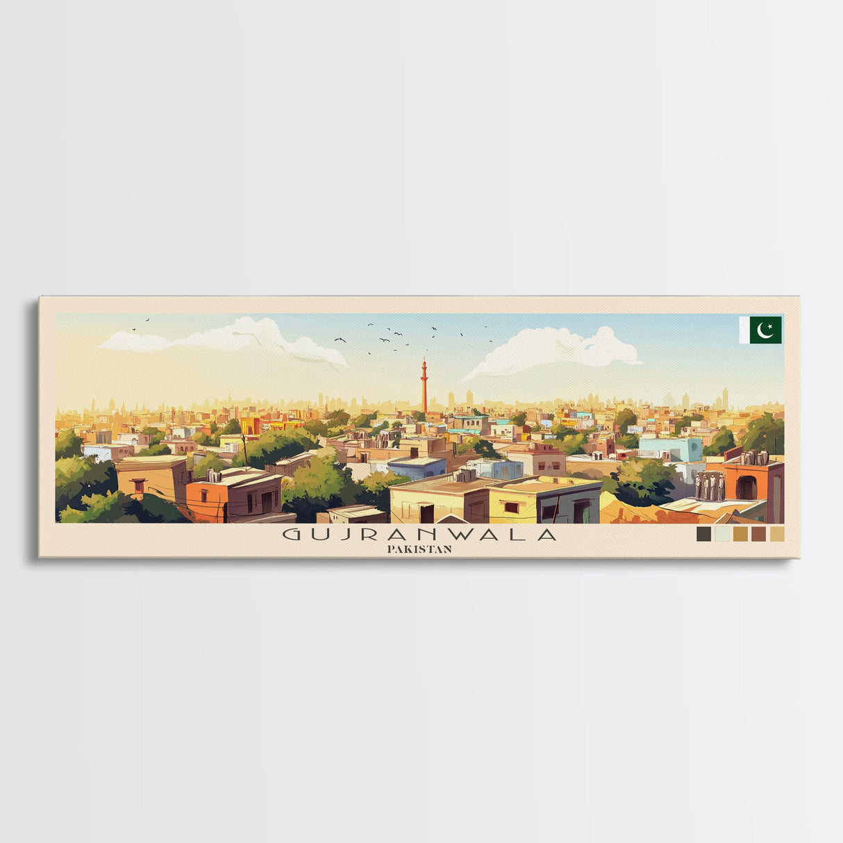 Gujranwala, Pakistan Travel Poster Panoramic Canvas Print, Gujranwala, Pakistan Painting, Pakistan Art, Gujranwala Travel Art, Guest Room Painting