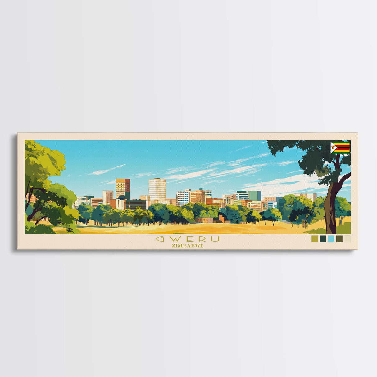 Gweru, Zimbabwe Panoramic Travel Poster Canvas Print, Gweru, Zimbabwe Painting, Zimbabwe Art, Gweru Panoramic Travel Art, Travel Painting