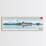 Hangzhou, China Panoramic Travel Poster Canvas Print, Hangzhou, China Painting, China Art, Hangzhou Panoramic Travel Art, Travel Painting