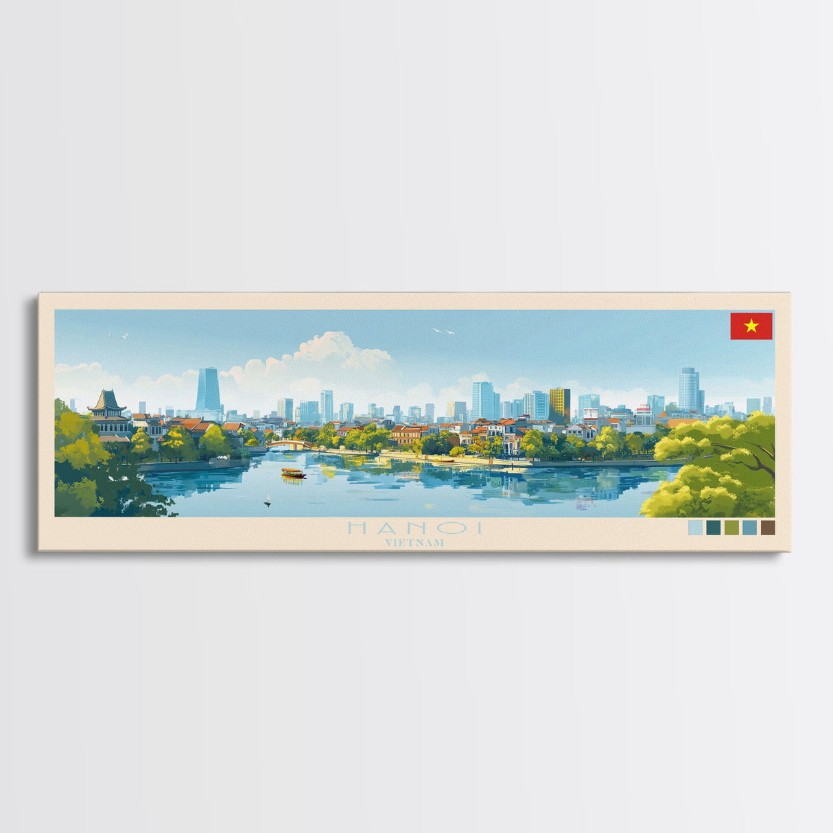 Hanoi, Vietnam Panoramic Travel Poster Canvas Print, Hanoi, Vietnam Painting, Vietnam Art, Hanoi Travel Art, Guest Room Painting