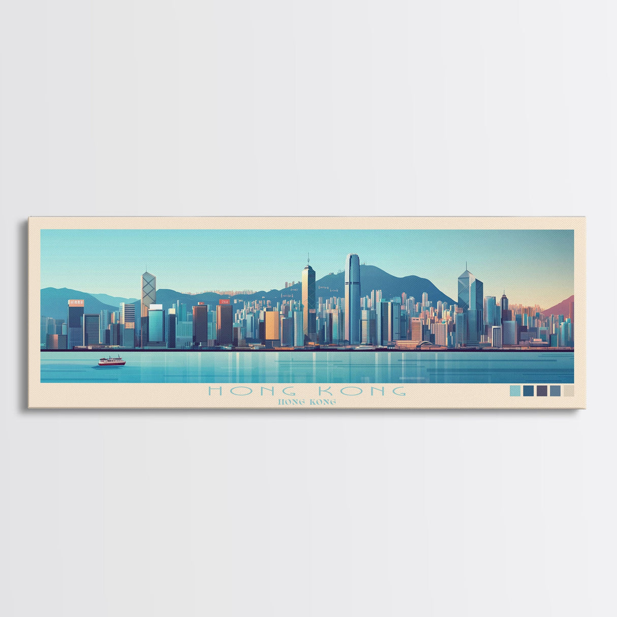 Panoramic Travel Poster Hong Kong, Hong Kong Canvas Print, Hong Kong, Hong Kong Painting, Hong Kong Art, Hong Kong Travel Art, Guest Room Painting