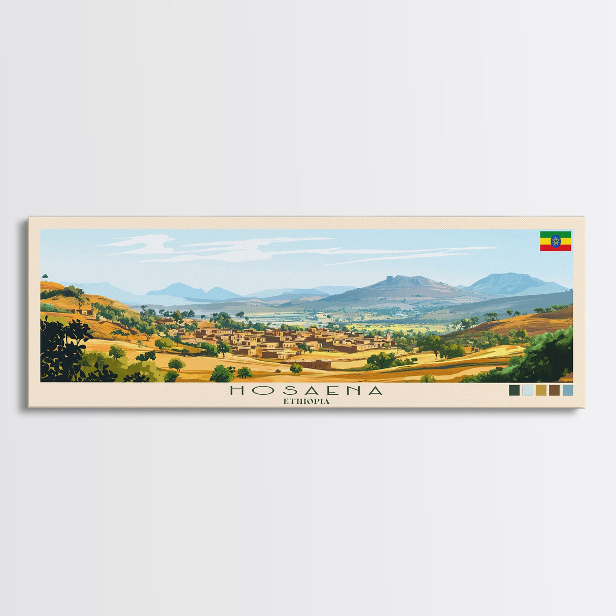 Hosaena, Ethiopia Panoramic Travel Poster Canvas Print, Hosaena, Ethiopia Painting, Ethiopia Art, Hosaena Panoramic Travel Art, Travel Painting