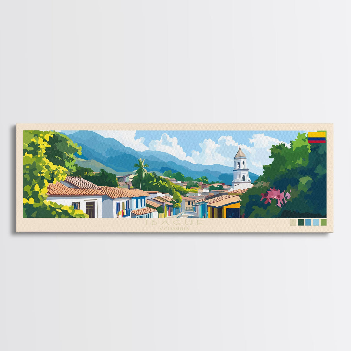 Panoramic Travel Poster Ibague, Colombia Canvas Print, Ibague, Colombia Painting, Colombia Art, Ibague Travel Art, Guest Room Painting