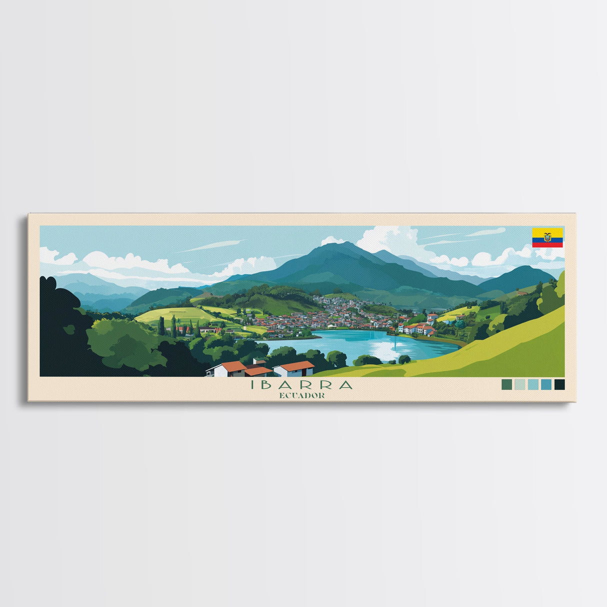 Ibarra, Ecuador Panoramic Travel Poster Canvas Print, Ibarra, Ecuador Painting, Ecuador Art, Ibarra Panoramic Travel Art, Travel Painting