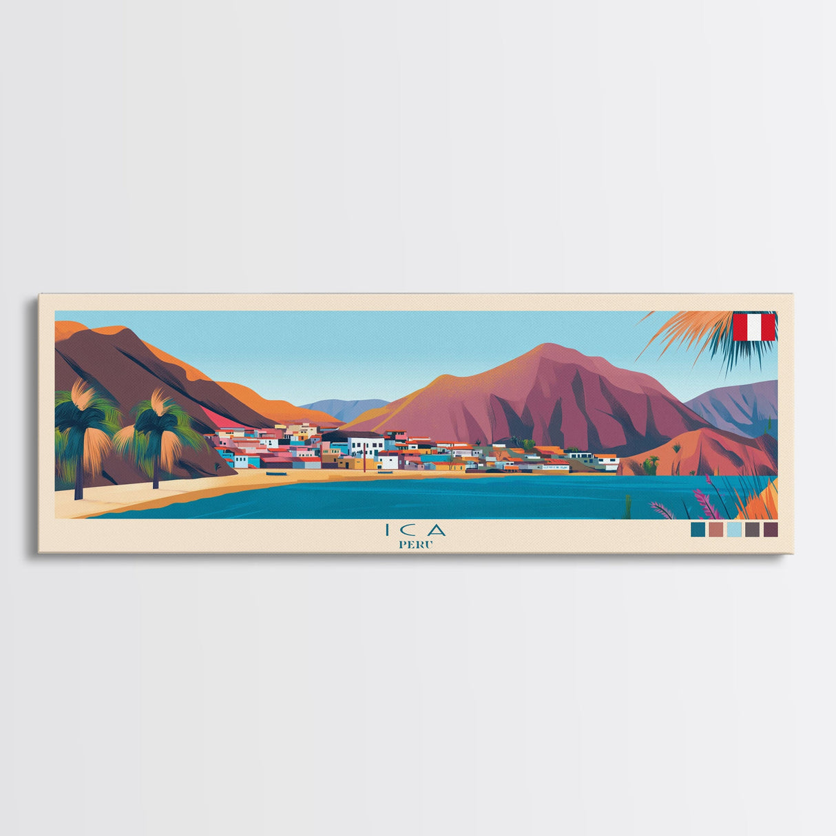 Ica, Peru Panoramic Travel Poster Canvas Print, Ica, Peru Painting, Peru Art, Ica Travel Art, Guest Room Painting