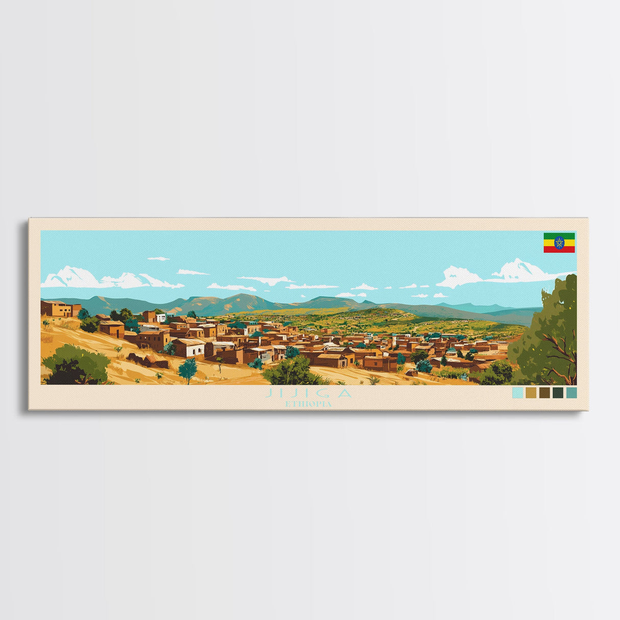 Jijiga, Ethiopia Panoramic Travel Poster Canvas Print, Jijiga, Ethiopia Painting, Ethiopia Art, Jijiga Travel Art, Guest Room Painting