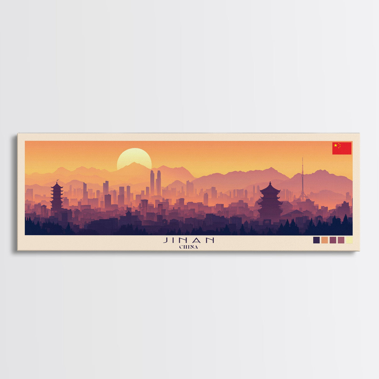 Jinan, China Panoramic Travel Poster Canvas Print, Jinan, China Painting, China Art, Jinan Panoramic Travel Art, Travel Painting