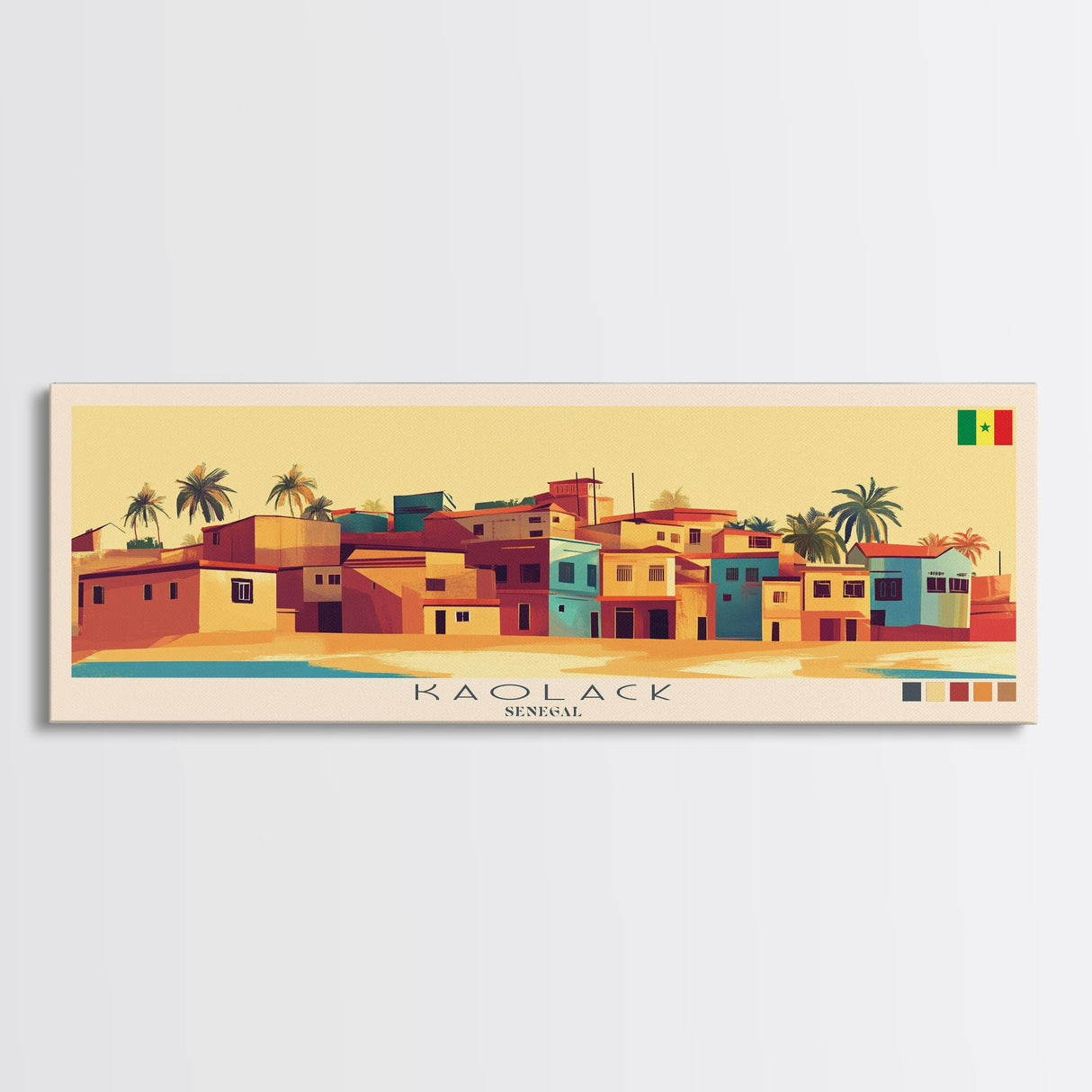 Panoramic Travel Poster Kaolack, Senegal Canvas Print, Kaolack, Senegal Painting, Senegal Art, Kaolack Travel Art, Guest Room Painting