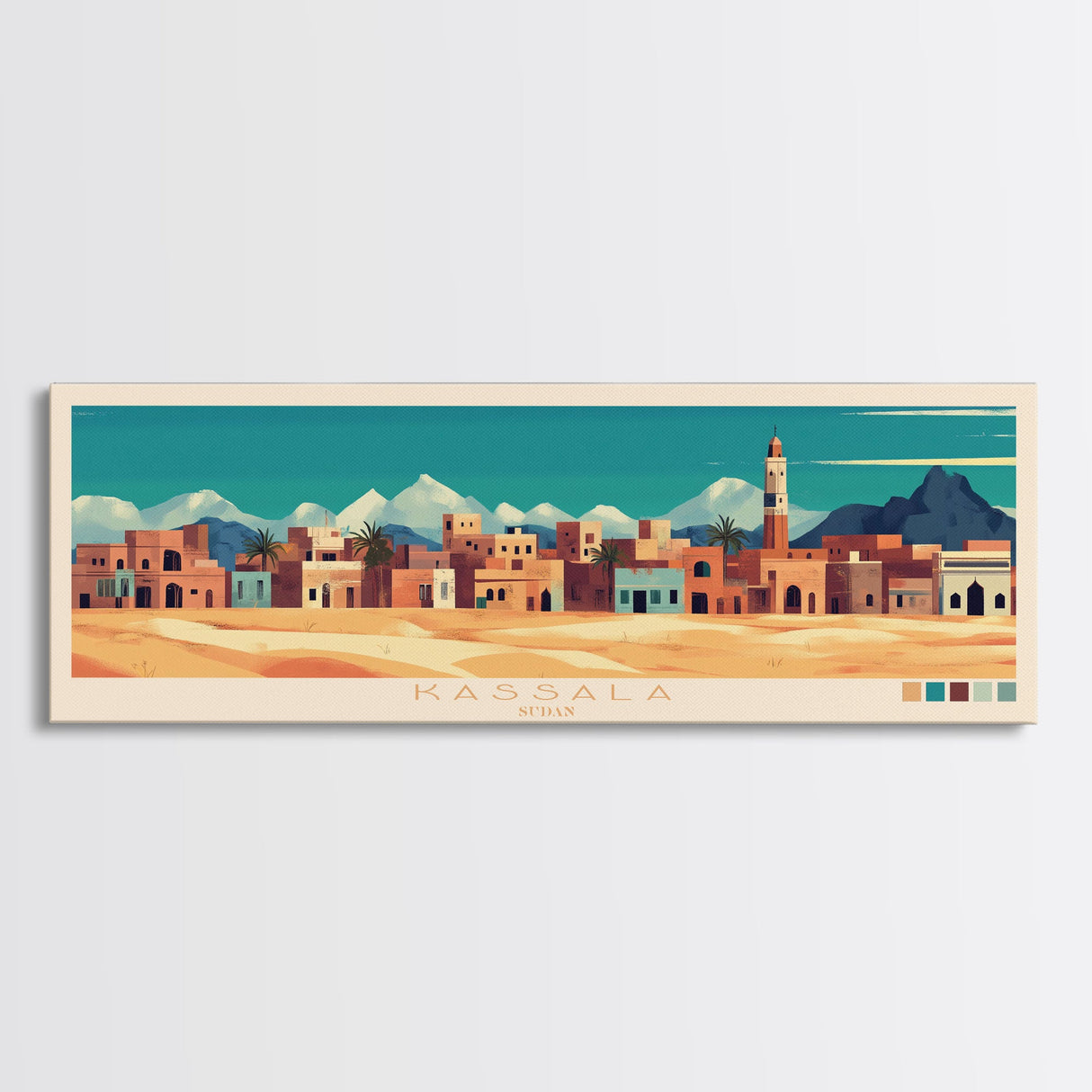 Kassala,  Sudan Panoramic Travel Poster Canvas Print, Kassala,  Sudan Painting,  Sudan Art, Kassala Travel Art, Guest Room Painting