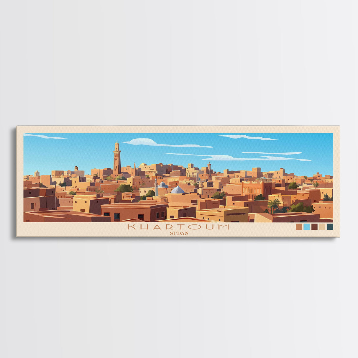 Khartoum,  Sudan Travel Poster Panoramic Canvas Print, Khartoum,  Sudan Painting,  Sudan Art, Khartoum Travel Art, Guest Room Painting