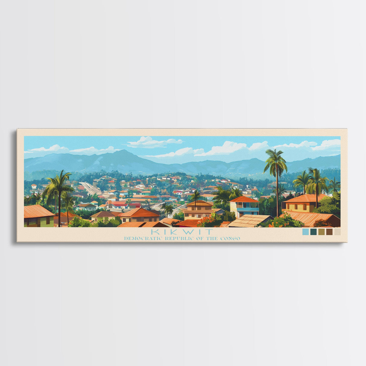 Panoramic Travel Poster Kikwit, Congo Canvas Print, Kikwit, Congo Painting, Congo Art, Kikwit Travel Art, Guest Room Painting