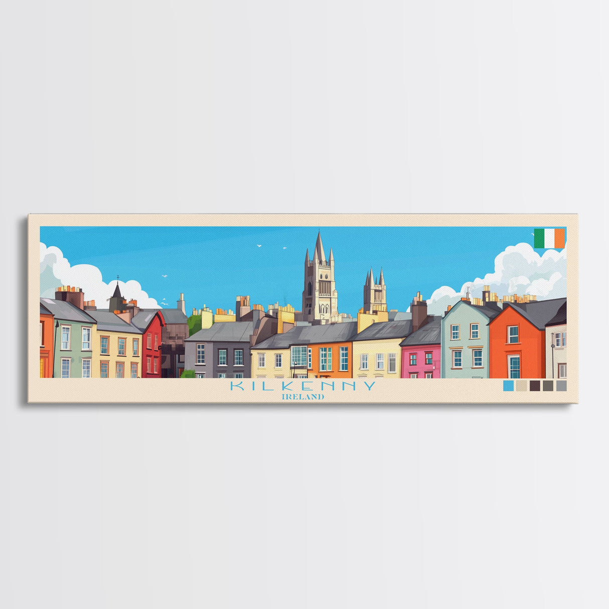 Kilkenny, Ireland Panoramic Travel Poster Canvas Print, Kilkenny, Ireland Painting, Ireland Art, Kilkenny Panoramic Travel Art, Travel Painting