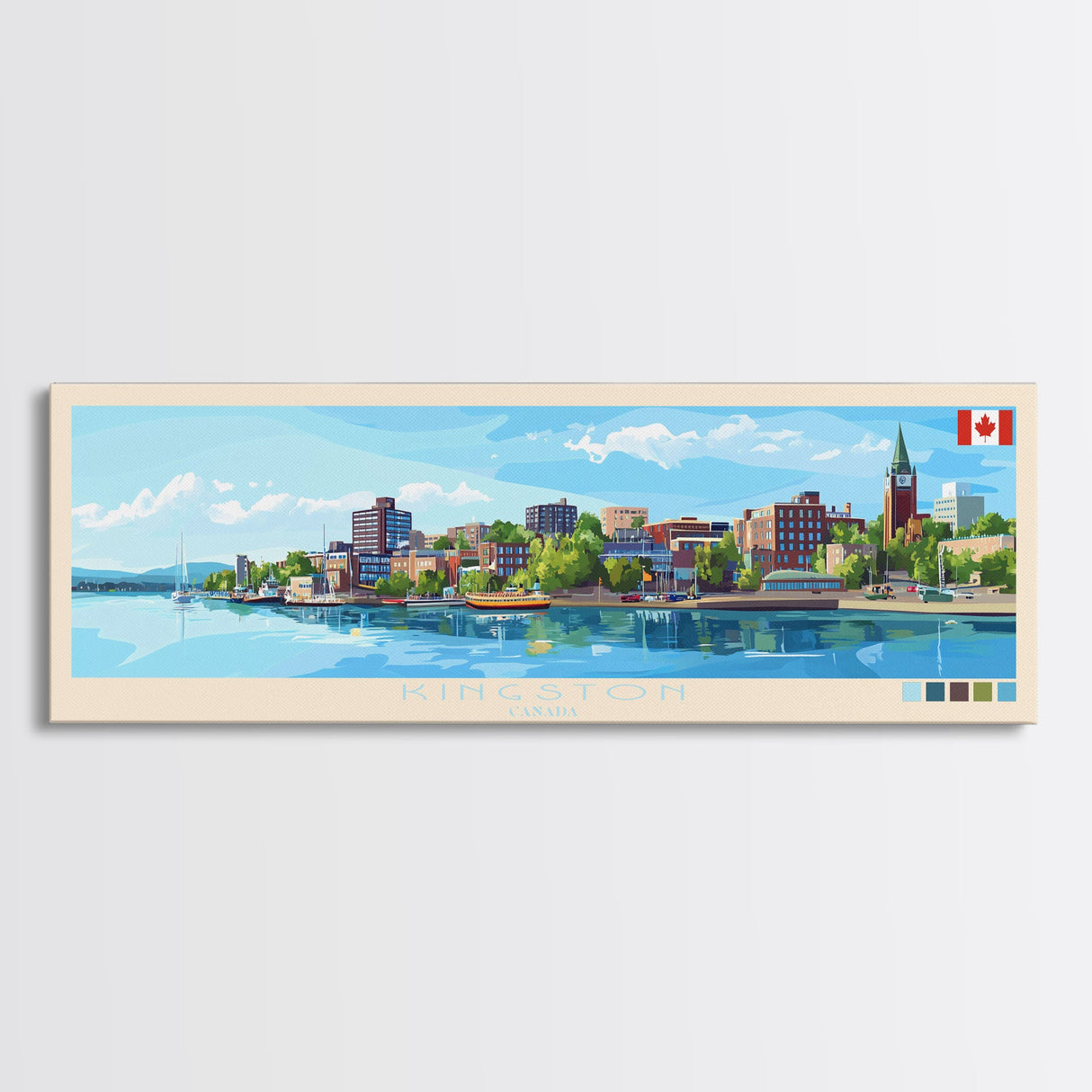 Kingston, Canada Panoramic Travel Poster Canvas Print, Kingston, Canada Painting, Canada Art, Kingston Travel Art, Living Room Painting