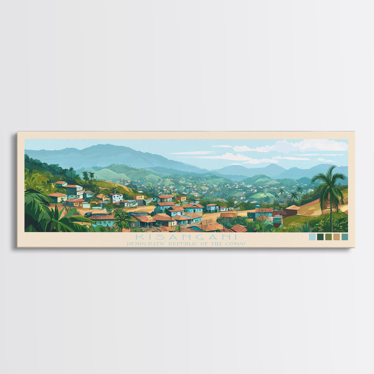 Kisangani, Congo Panoramic Travel Poster Canvas Print, Kisangani, Congo Painting, Congo Art, Kisangani Panoramic Travel Art, Travel Painting