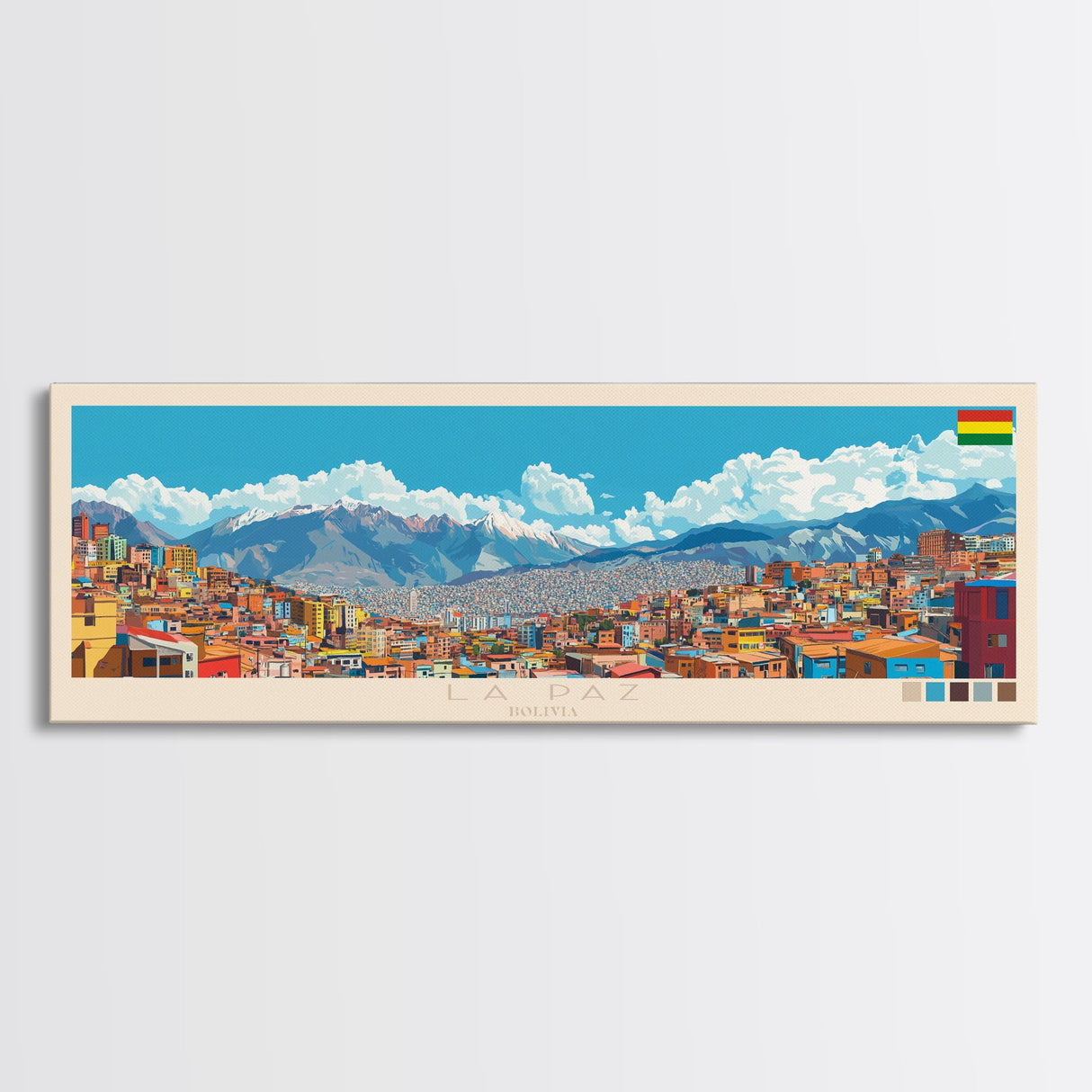 La Paz, Bolivia Panoramic Travel Poster Canvas Print, La Paz, Bolivia Painting, Bolivia Art, La Paz Panoramic Travel Art, Travel Painting