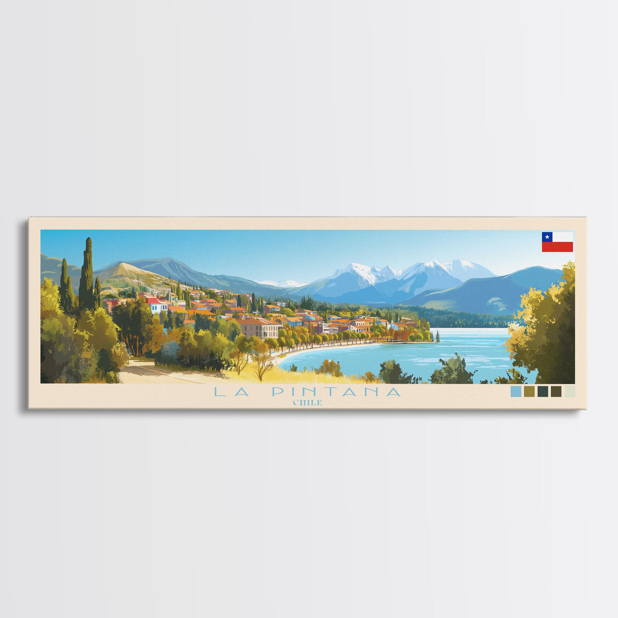 La Pintana, Chile Panoramic Travel Poster Canvas Print, La Pintana, Chile Painting, Chile Art, La Pintana Travel Art, Guest Room Painting